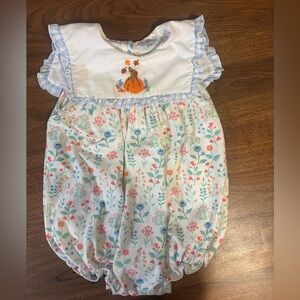 Size 3t Busy bee smocks puppy pumpkin fall bib Romper